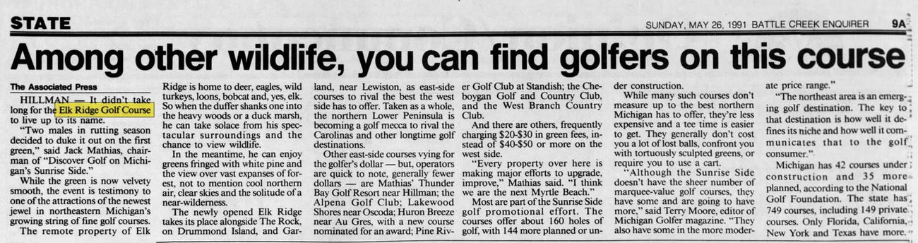 Elk Ridge Golf Course - May 26 1991 Article